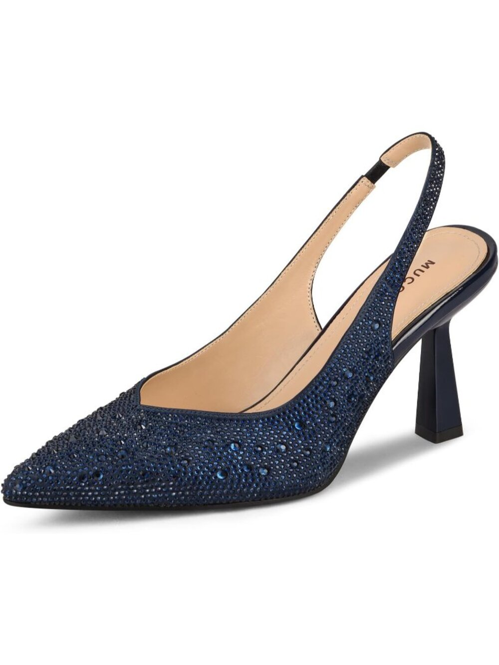 Women's Navy Blue Rhinestones Slingback Pointe Toe Heels Closed Pumps Stiletto